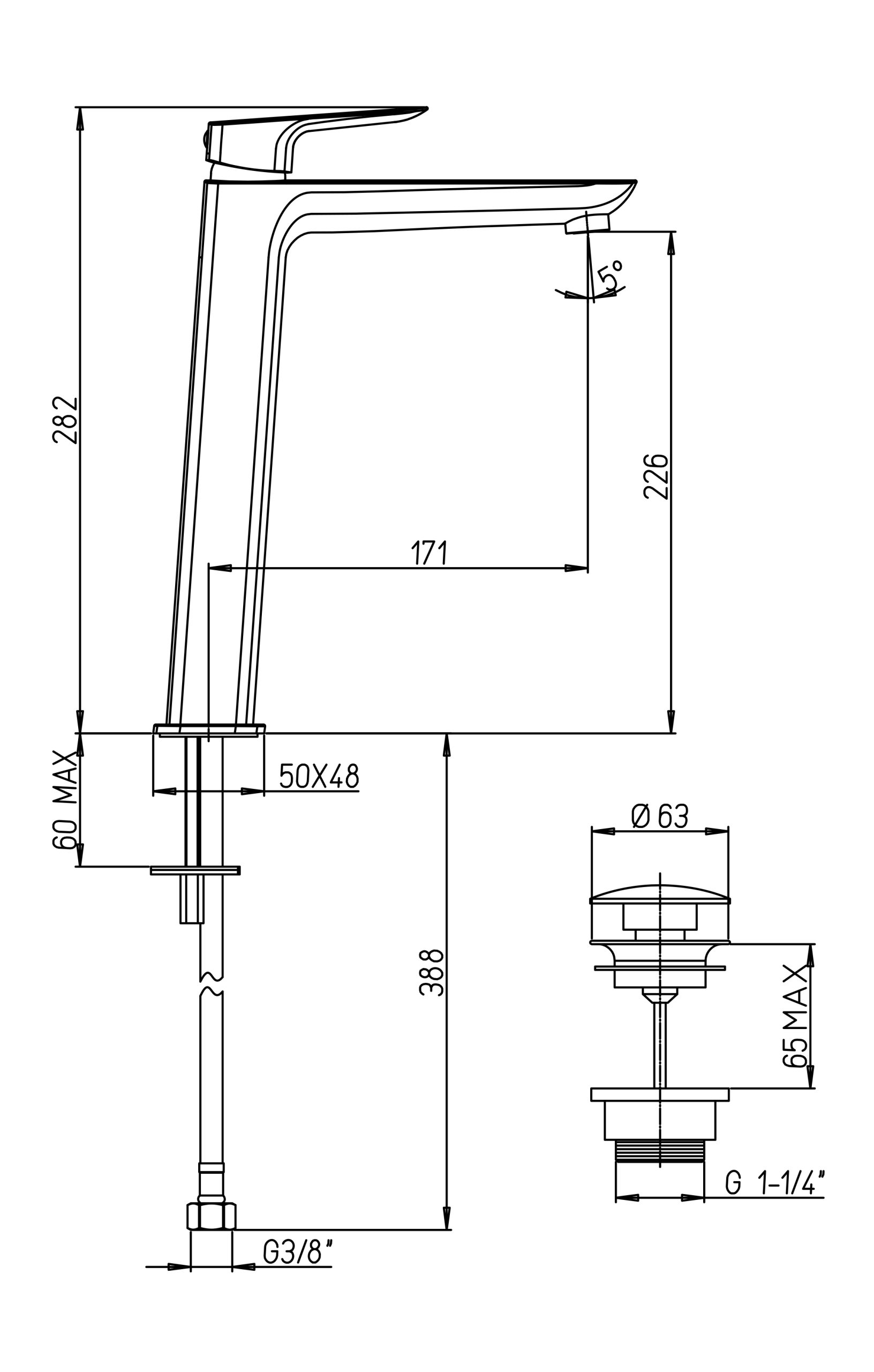 09YO211LLSR Grifo de lavabo caño alto PAINI Nove con válvula desagüe click-clack, negro mate