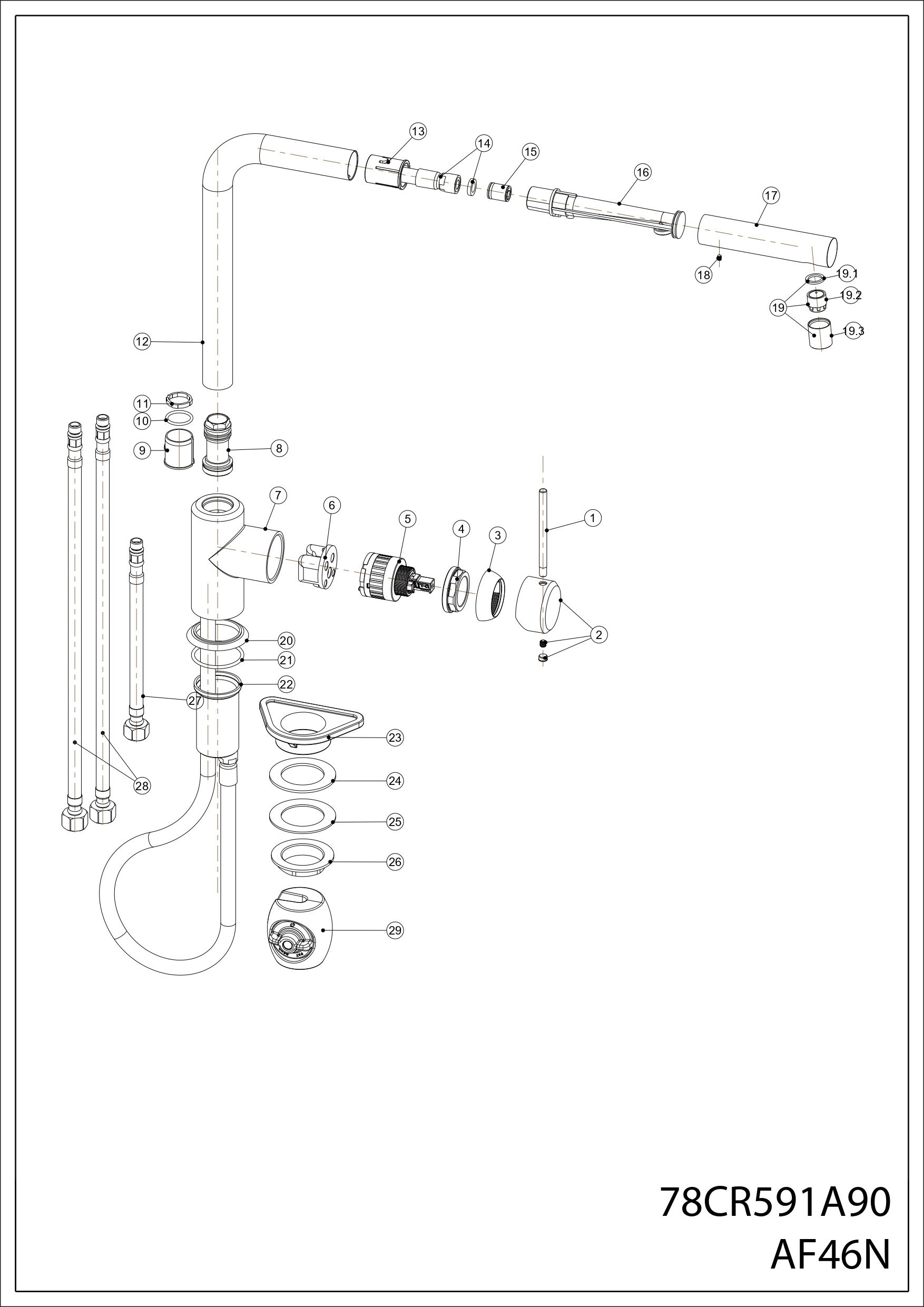 Grifo de cocina monomando con ducha extraible PAINI Cox, negro mate