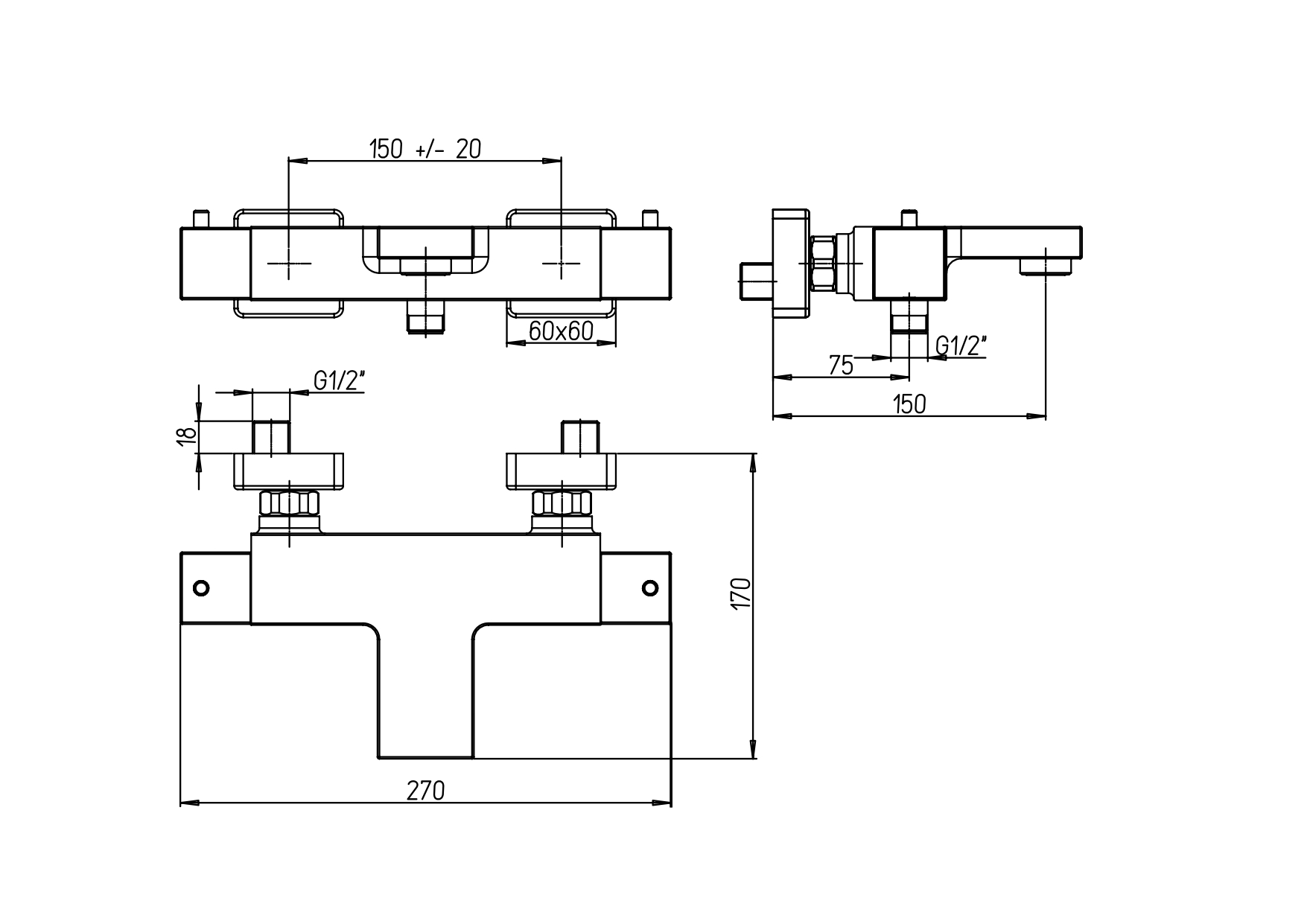 84CR111TH_tecnica grifo de baño ducha Paini DAX cromo sin accesorios