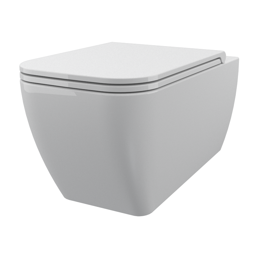 QUADRA VASO SOSPESO BIANCO LUCIDO Taza inodoro WC suspendido QUADRA SDR con sistema de descarga No Rim, blanco brillo