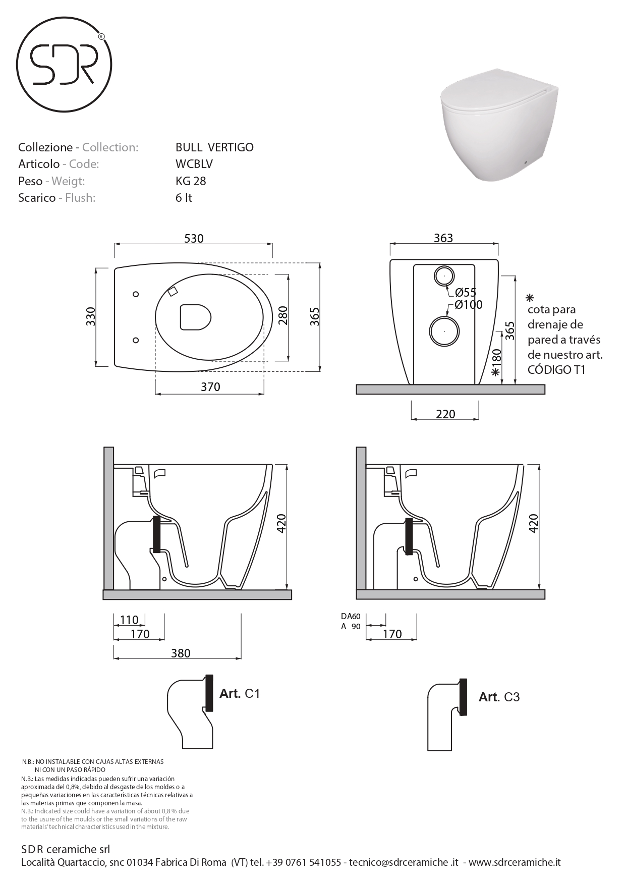 Taza inodoro WC a suelo BULL SDR con sistema de descarga vértigo_1_tecnico