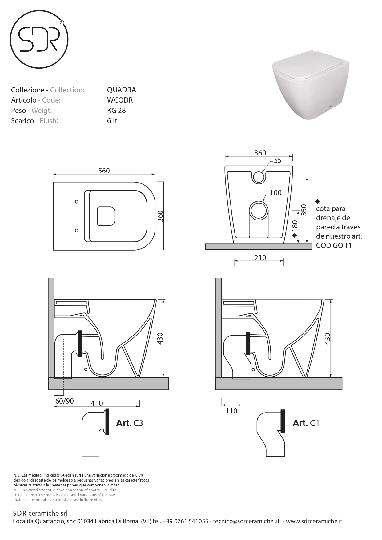 Taza inodoro WC a suelo QUADRA SDR con sistema de descarga No Rim_tecnico1 Taza inodoro WC a suelo QUADRA SDR con sistema de descarga No Rim_tecnico1
