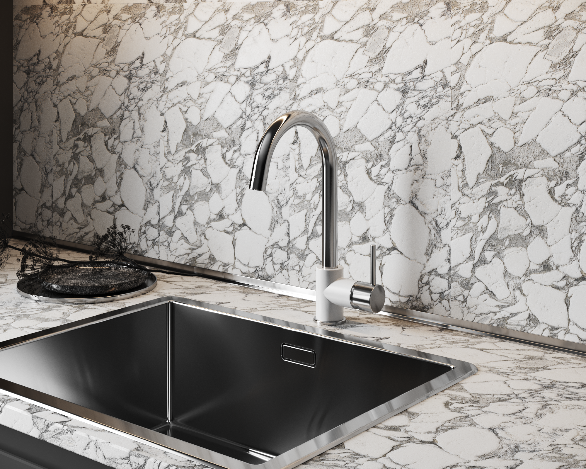 grifo de cocina PAINI Cox cromo-blanco granito