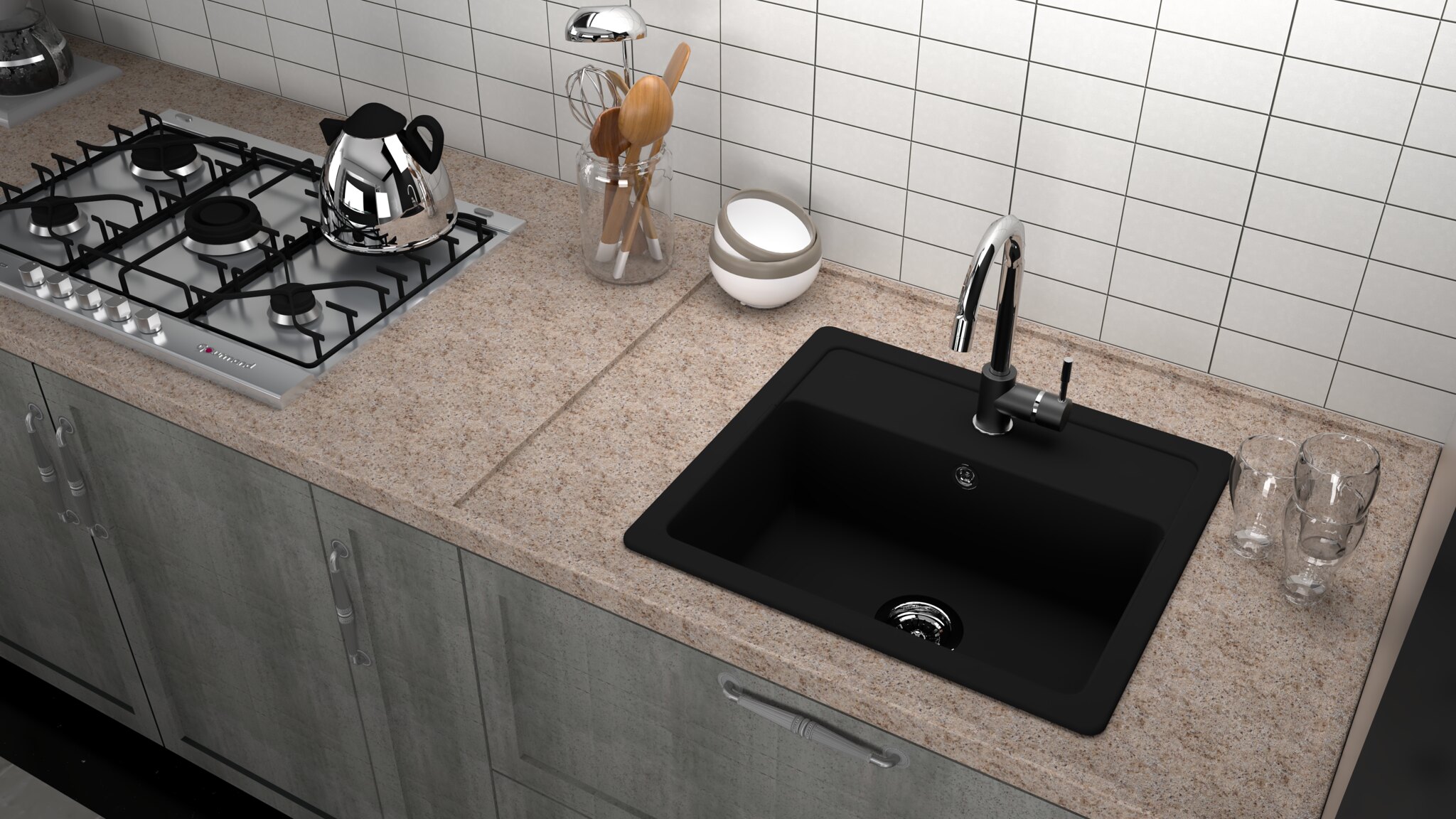 grifo de cocina PAINI Cox cromo-negro granito