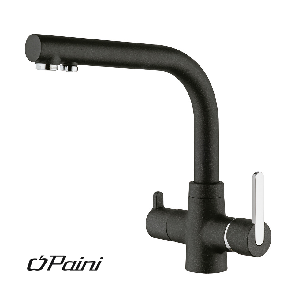 grifo de cocina 3 vias osmosis Paini Arena negro granito