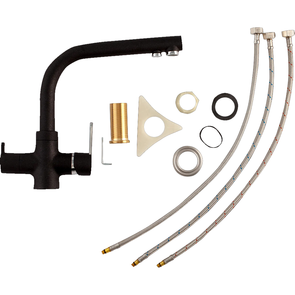 grifo de cocina 3 vias osmosis Paini Arena negro granito