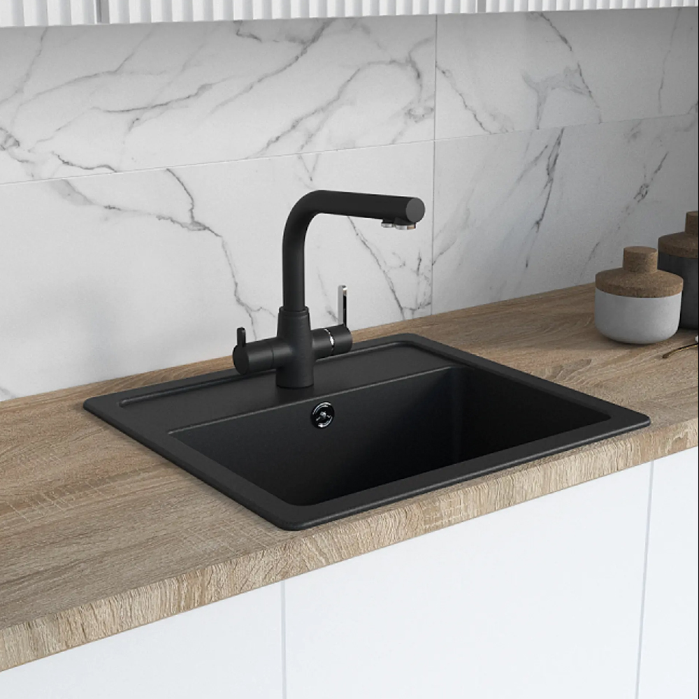 grifo de cocina 3 vias osmosis Paini Arena negro granito