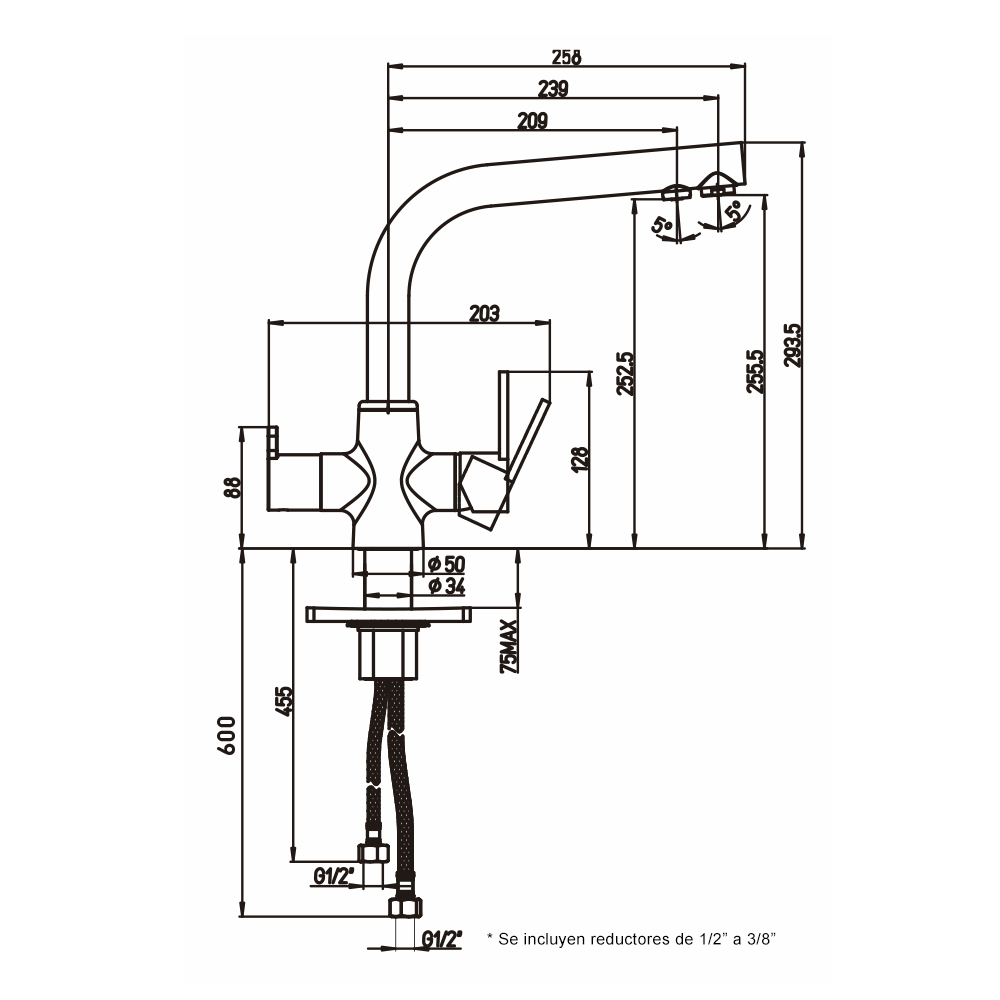 grifo de cocina 3 vias osmosis Paini Arena negro granito