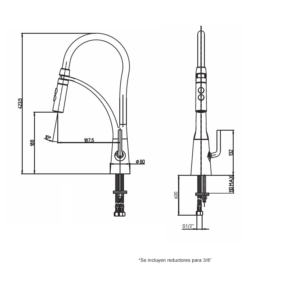 Grifo de cocina profesional PAINI Barolo.
