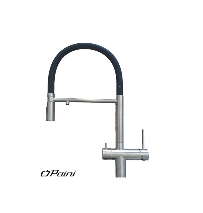 grifo de cocina 3 vias Paini cox para agua filtrada, acero inoxidable