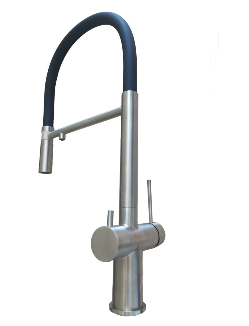 grifo de cocina 3 vias Paini cox para agua filtrada, acero inoxidable