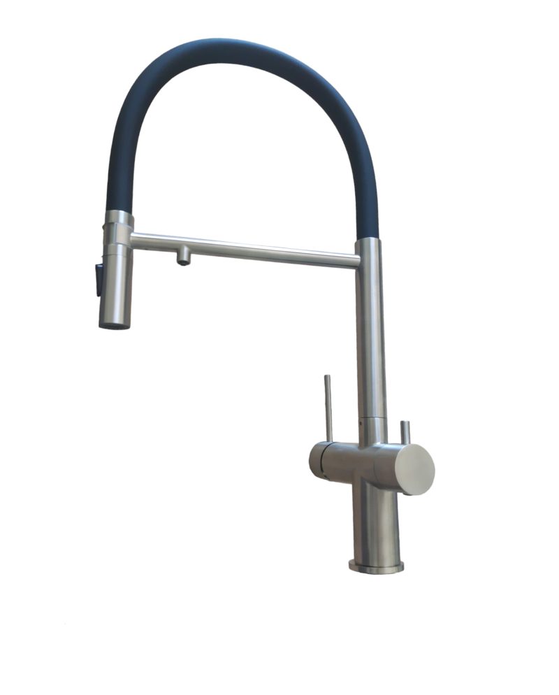 grifo de cocina 3 vias Paini cox para agua filtrada, acero inoxidable