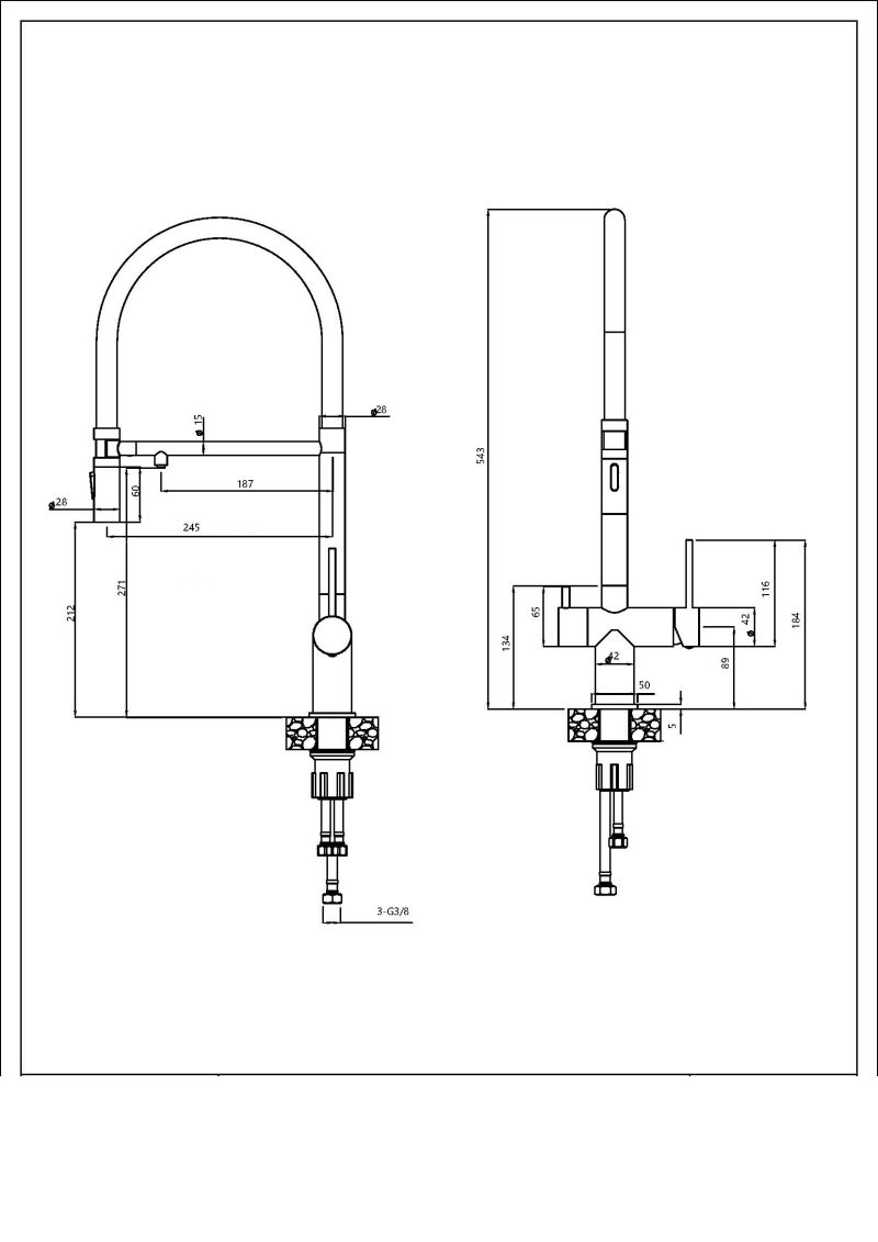 grifo de cocina 3 vias Paini cox para agua filtrada, acero inoxidable