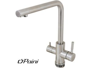 Grifo de cocina Paini Norda, 3 vias, acero inoxidable