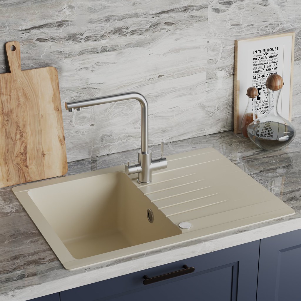 Grifo de cocina Paini Norda, 3 vias, acero inoxidable. Ambiente4