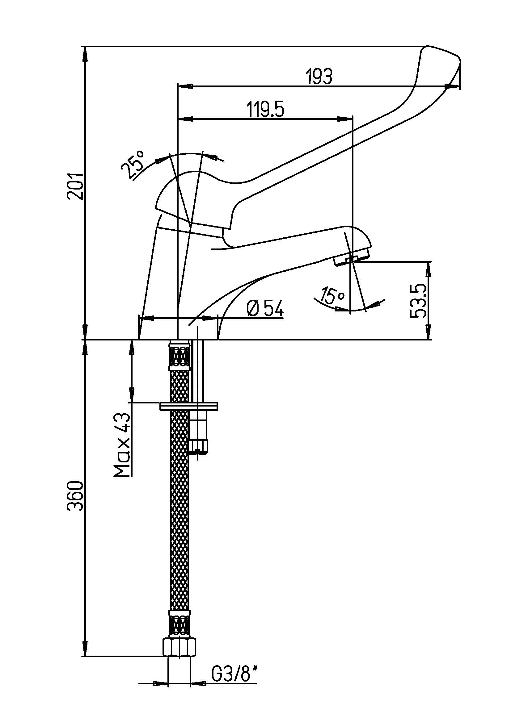 42CR205L_tecnica Grifo de lavabo con maneta gerontológica Paini Creta Cromo Fabricado en Italia.